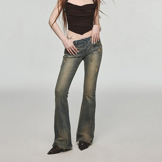 Vintage Washed Distressed Straight Leg Jeans - Elevra