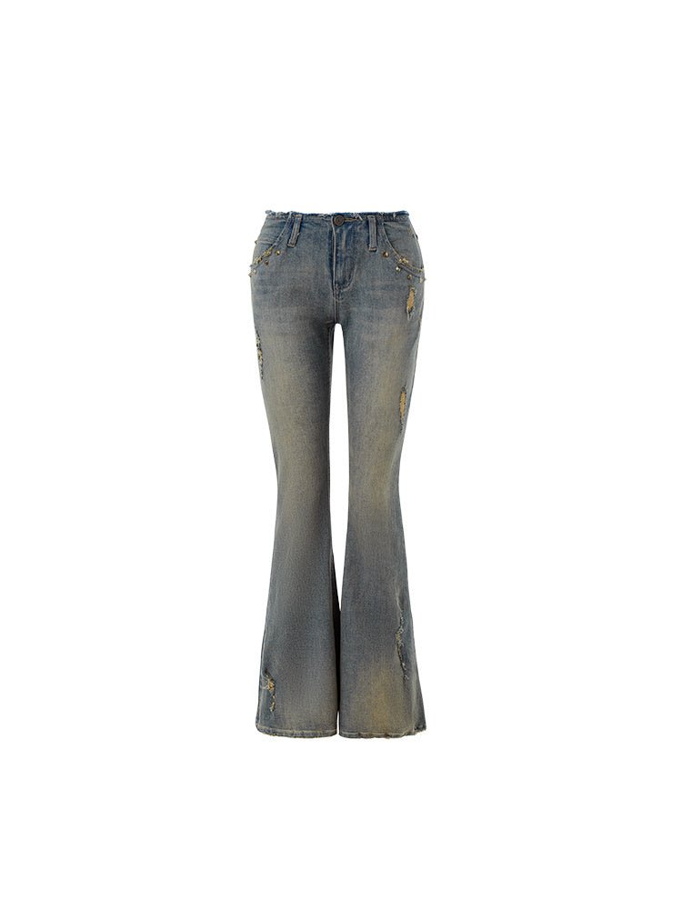 Vintage Washed Distressed Straight Leg Jeans - Elevra