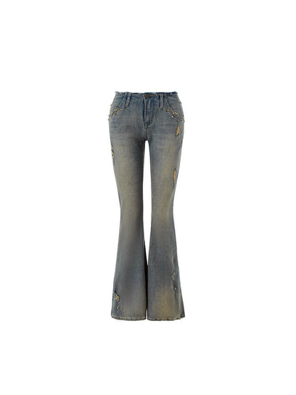 Vintage Washed Distressed Straight Leg Jeans - Elevra