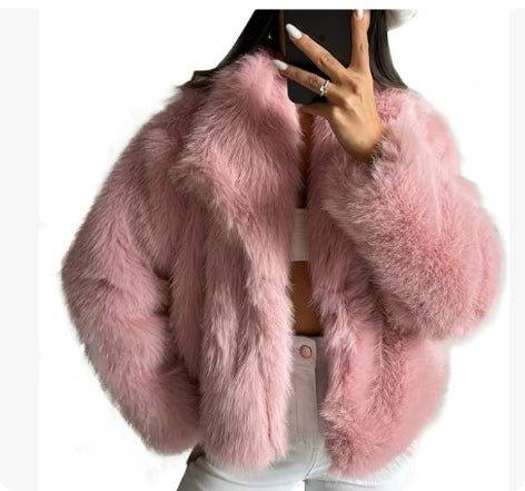 Winter Plush Coat Fashion Warm Thicken Fluffy Lapel Jacket Outwear Casual Long Sleeve Tops Womens Clothing - Elevra