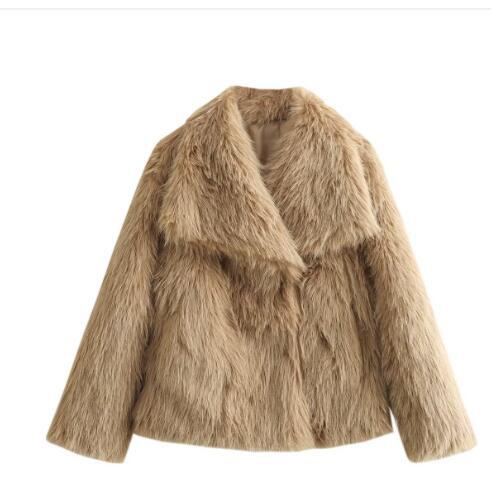 Winter Plush Coat Fashion Warm Thicken Fluffy Lapel Jacket Outwear Casual Long Sleeve Tops Womens Clothing - Elevra