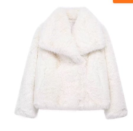 Winter Plush Coat Fashion Warm Thicken Fluffy Lapel Jacket Outwear Casual Long Sleeve Tops Womens Clothing - Elevra