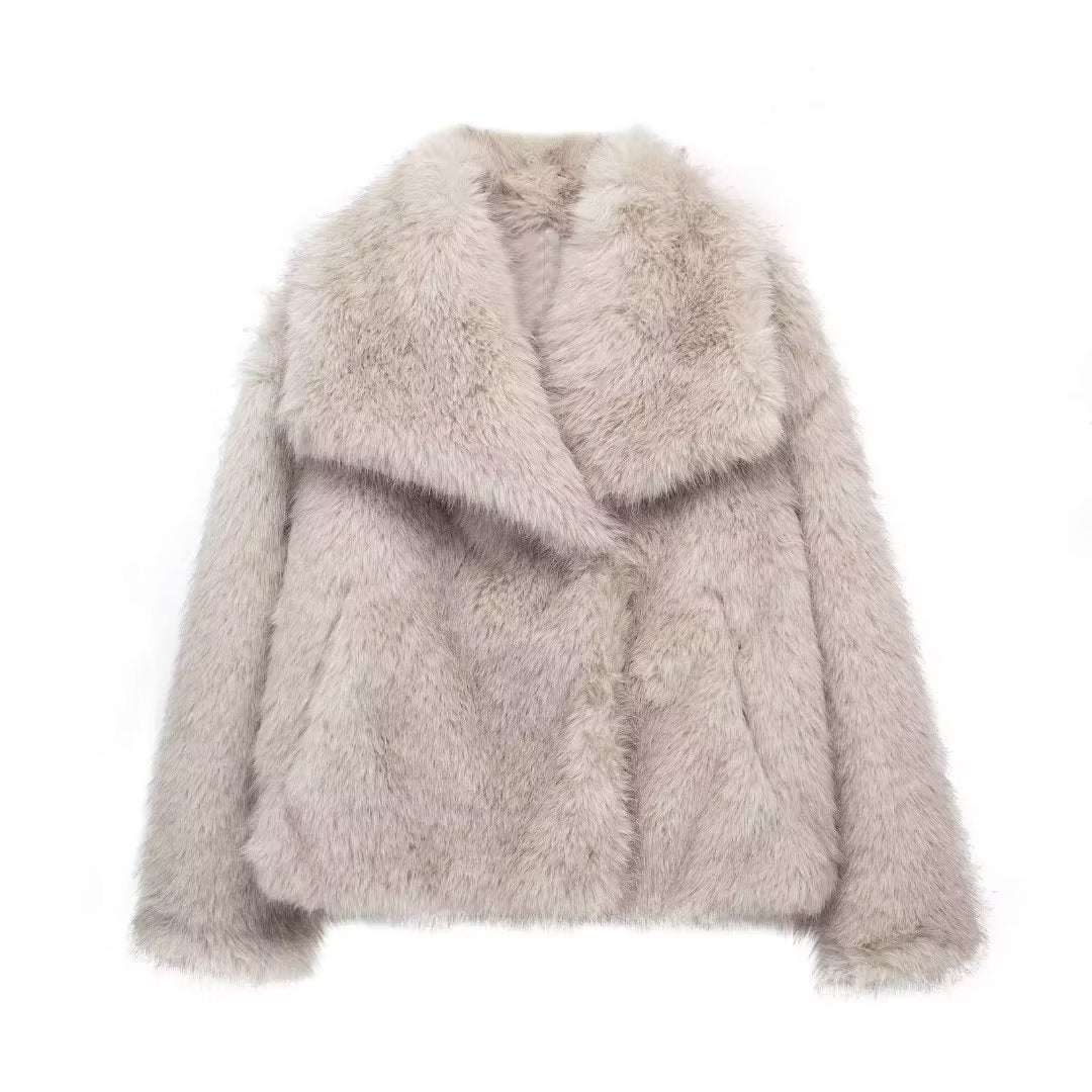 Winter Plush Coat Fashion Warm Thicken Fluffy Lapel Jacket Outwear Casual Long Sleeve Tops Womens Clothing - Elevra