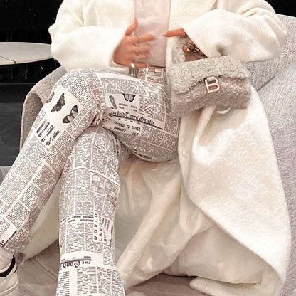 Woman Fashion Beige Print Straight Pants Patchwork Trousers - Elevra