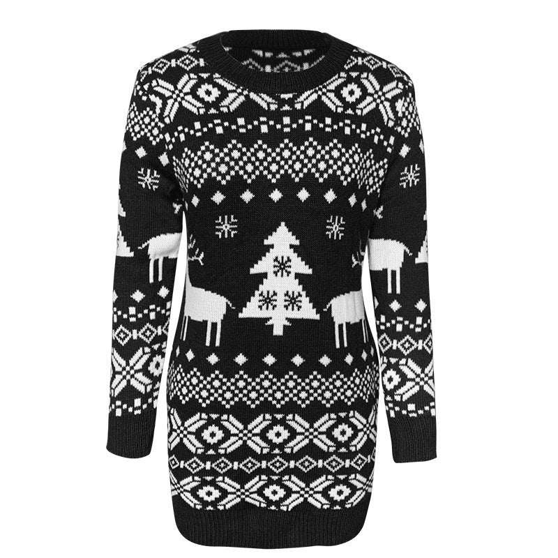 Women Ugly Christmas Sweater – Elk & Snowflake Knit Pullover - Elevra