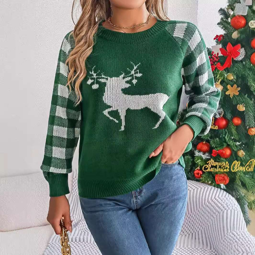 Womens Christmas Plaid Sweater – Casual Long Sleeve Pullover - Elevra