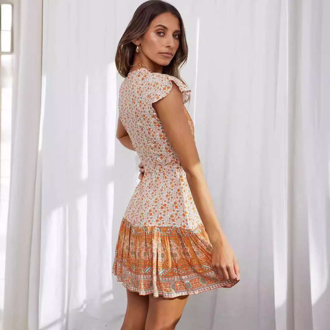 Women's Fashion V - neck Cardigan Strap Vacation Style Dress - Elevra