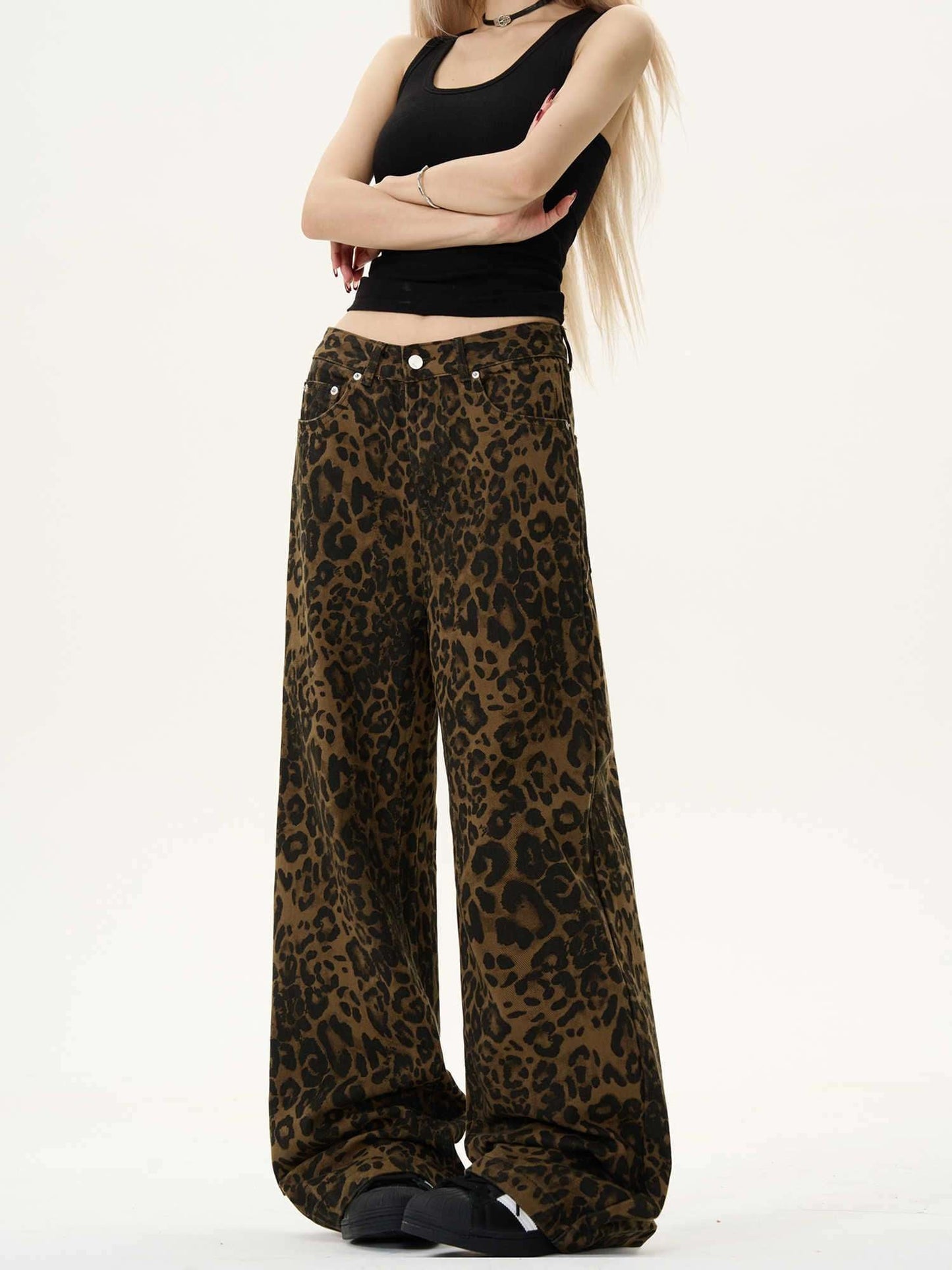 Women's Fashion Vintage Leopard Jeans - Elevra