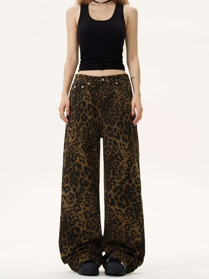 Women's Fashion Vintage Leopard Jeans - Elevra
