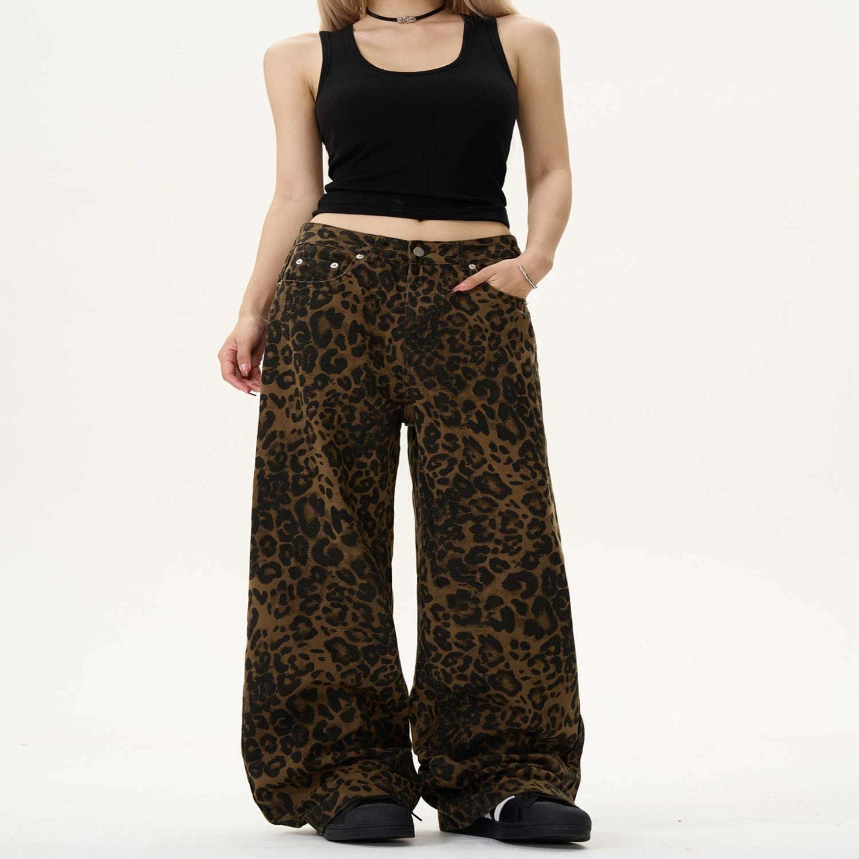 Women's Fashion Vintage Leopard Jeans - Elevra