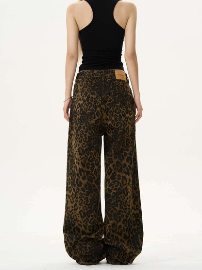 Women's Fashion Vintage Leopard Jeans - Elevra