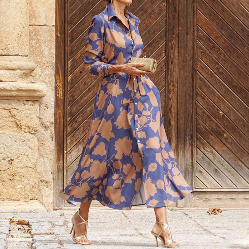 Women's Fashionable Printed Midi Dress - Elevra