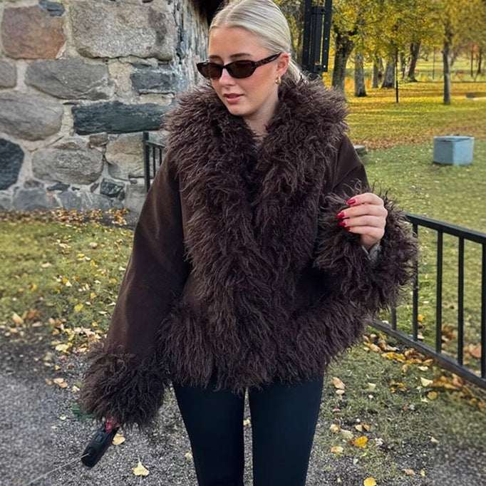 Women's Fashionable Warm Wind - resistant Wool Splicing Coat - Elevra