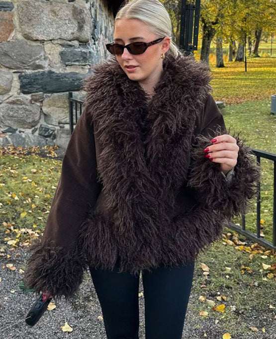 Women's Fashionable Warm Wind - resistant Wool Splicing Coat - Elevra
