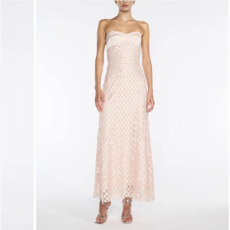 Women's Lace Sequin Backless Long Dress - Elevra