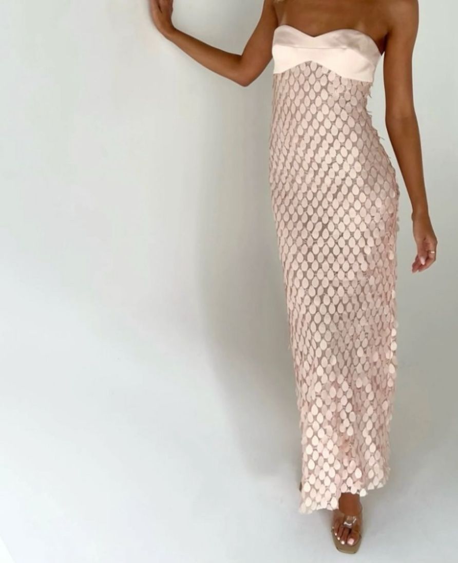 Women's Lace Sequin Backless Long Dress - Elevra