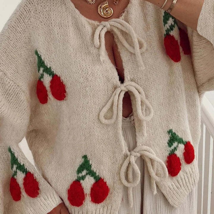 Women's Lace - up Knitted Cardigan Sweater - Elevra