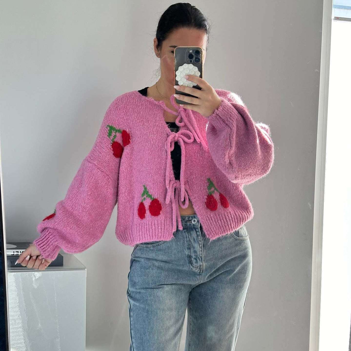 Women's Lace - up Knitted Cardigan Sweater - Elevra