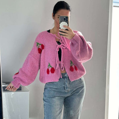 Women's Lace - up Knitted Cardigan Sweater - Elevra