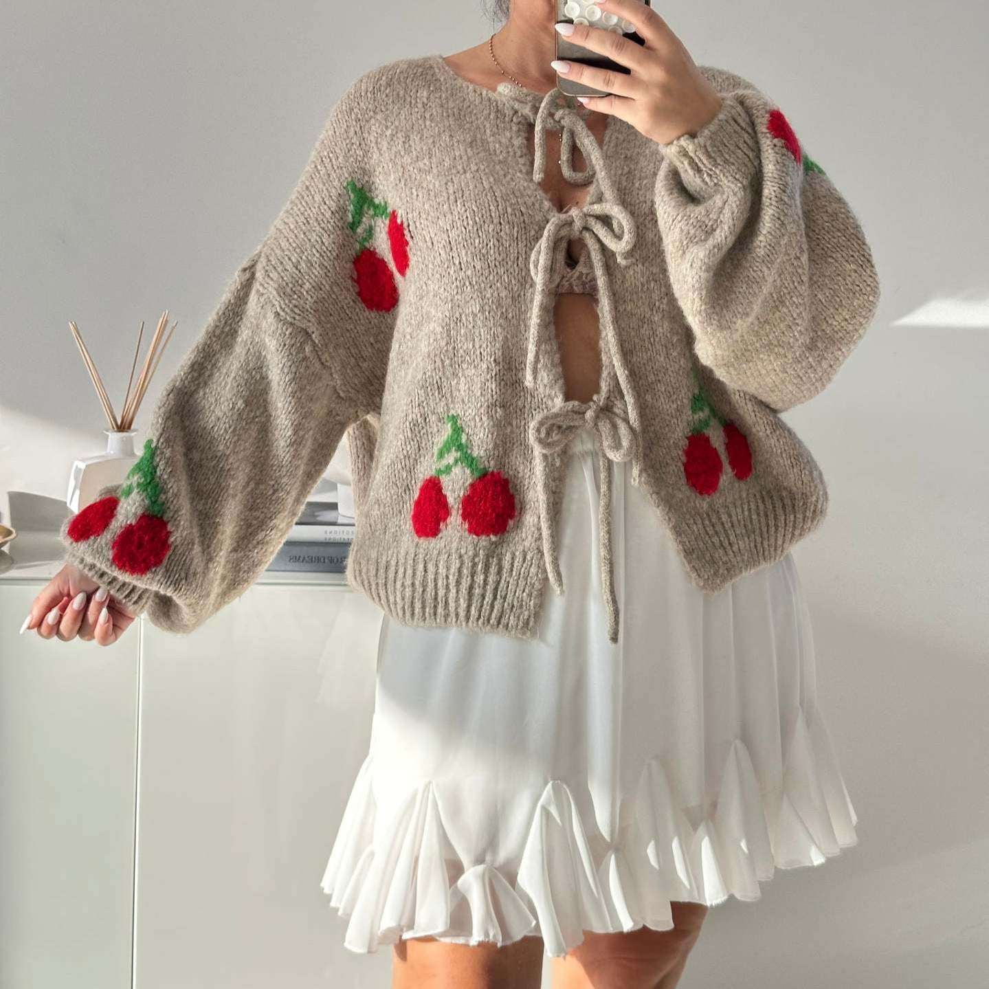 Women's Lace - up Knitted Cardigan Sweater - Elevra