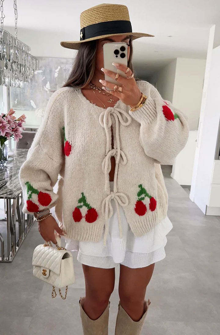 Women's Lace - up Knitted Cardigan Sweater - Elevra