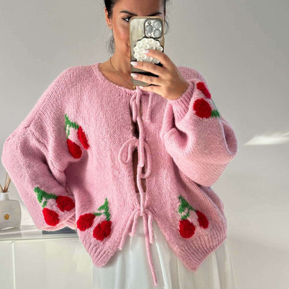 Women's Lace - up Knitted Cardigan Sweater - Elevra