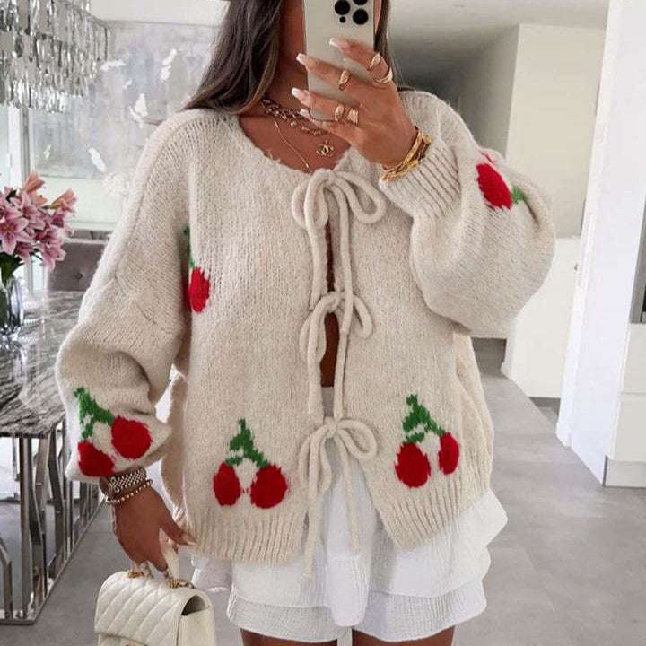 Women's Lace - up Knitted Cardigan Sweater - Elevra
