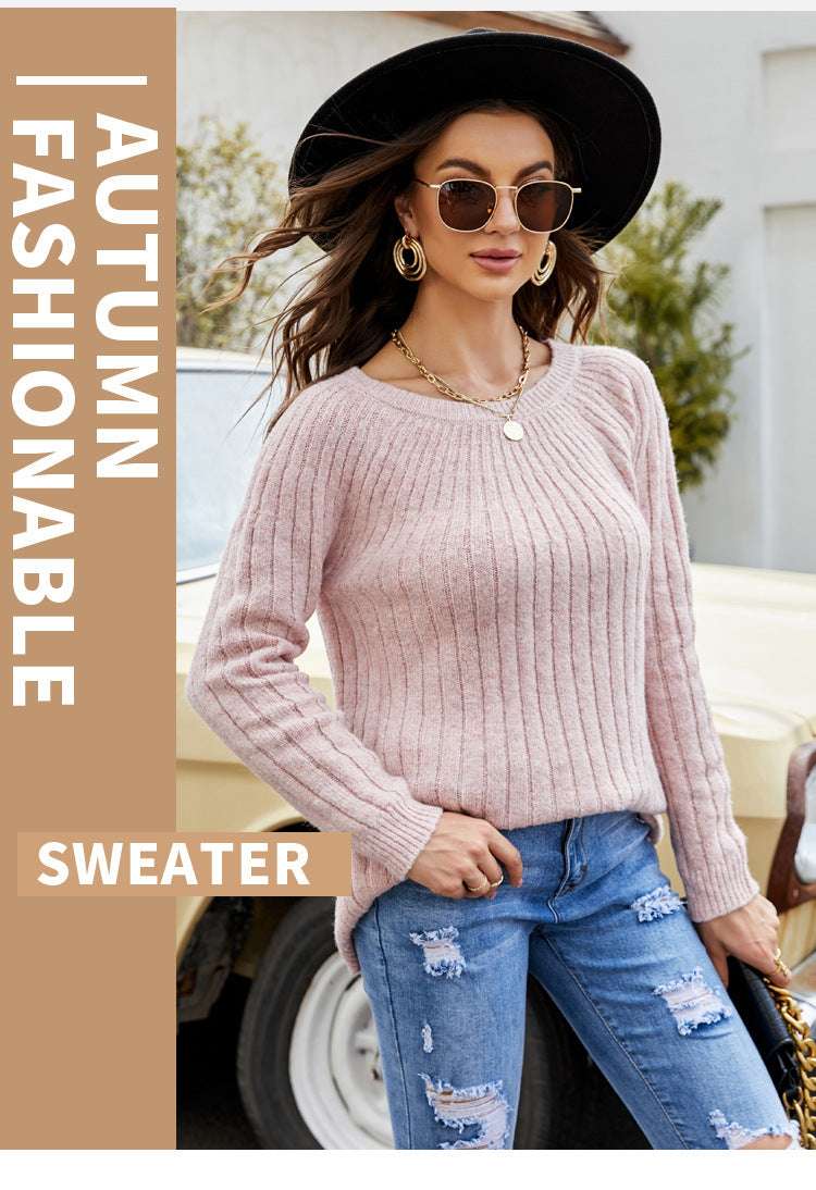 Women's Lace - up Sweater Top Long Sleeve Round Neck Sweater - Elevra