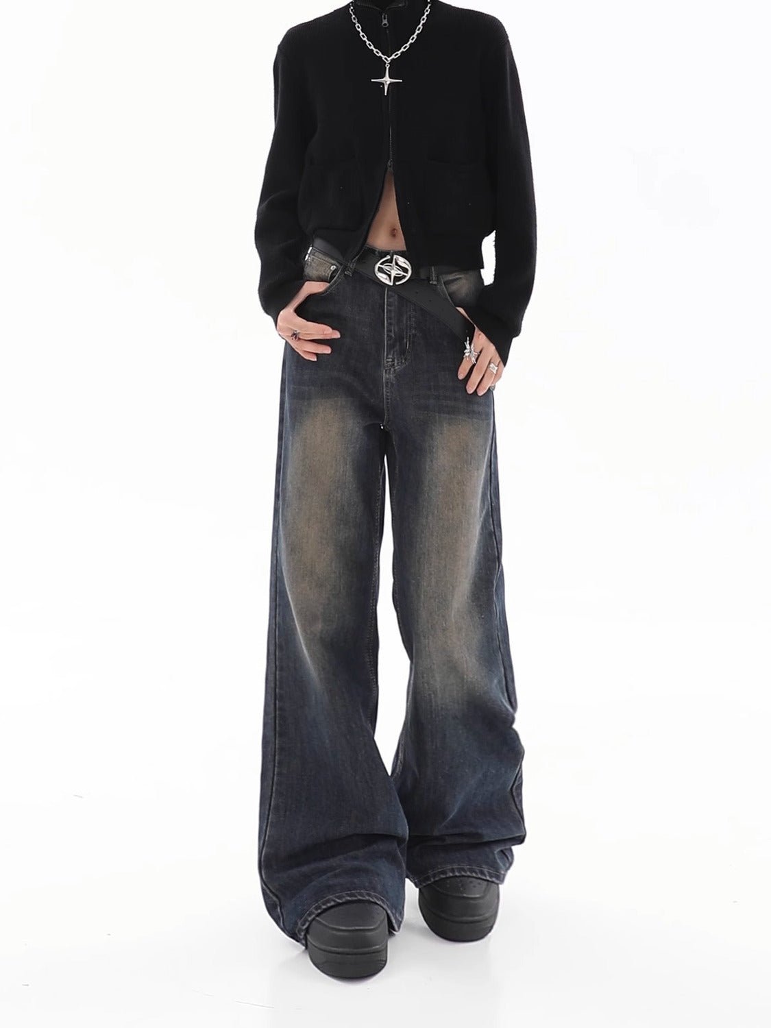 Women's Loose Drooping Vintage Distressed Straight Jeans - Elevra