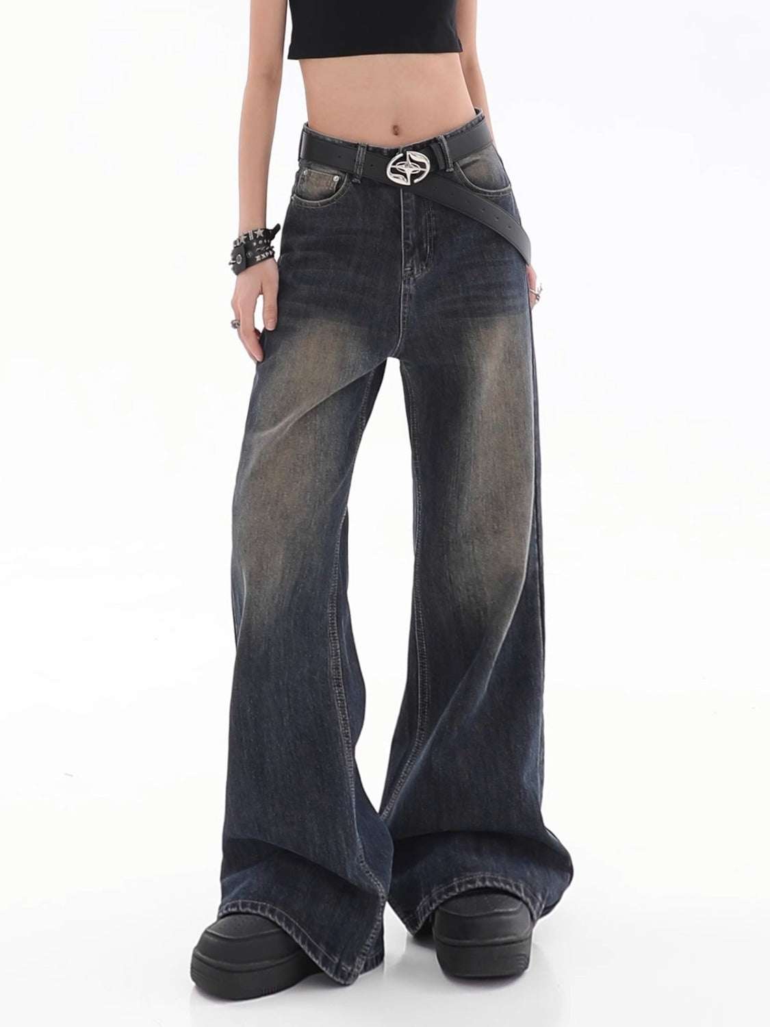 Women's Loose Drooping Vintage Distressed Straight Jeans - Elevra