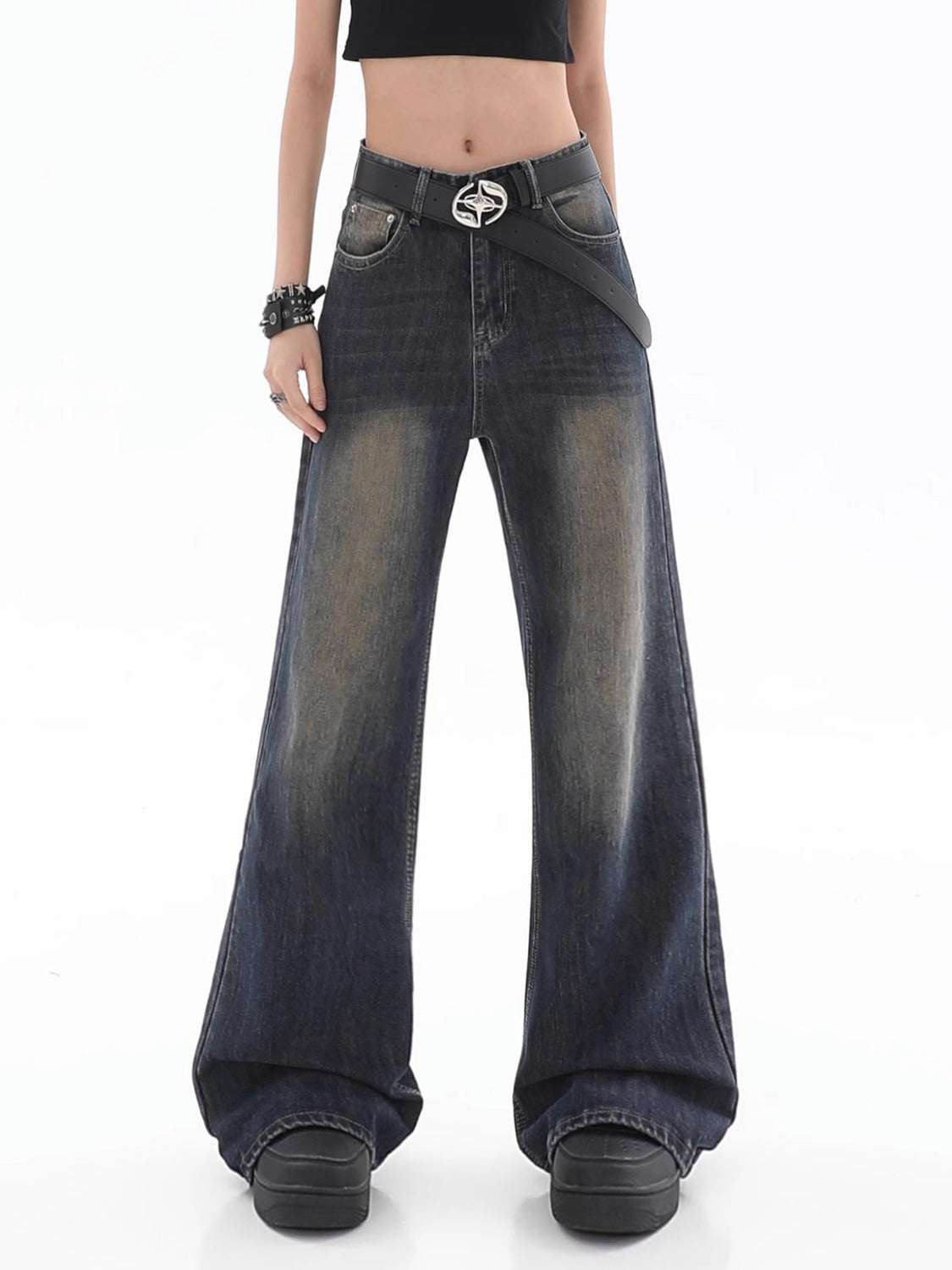 Women's Loose Drooping Vintage Distressed Straight Jeans - Elevra