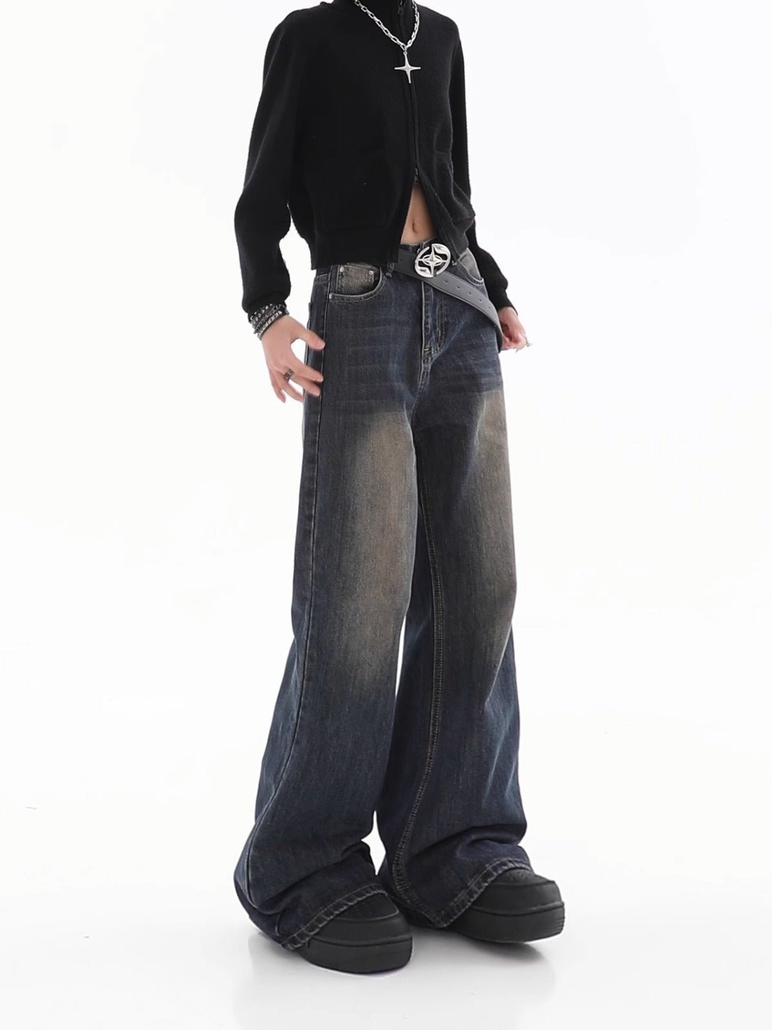 Women's Loose Drooping Vintage Distressed Straight Jeans - Elevra