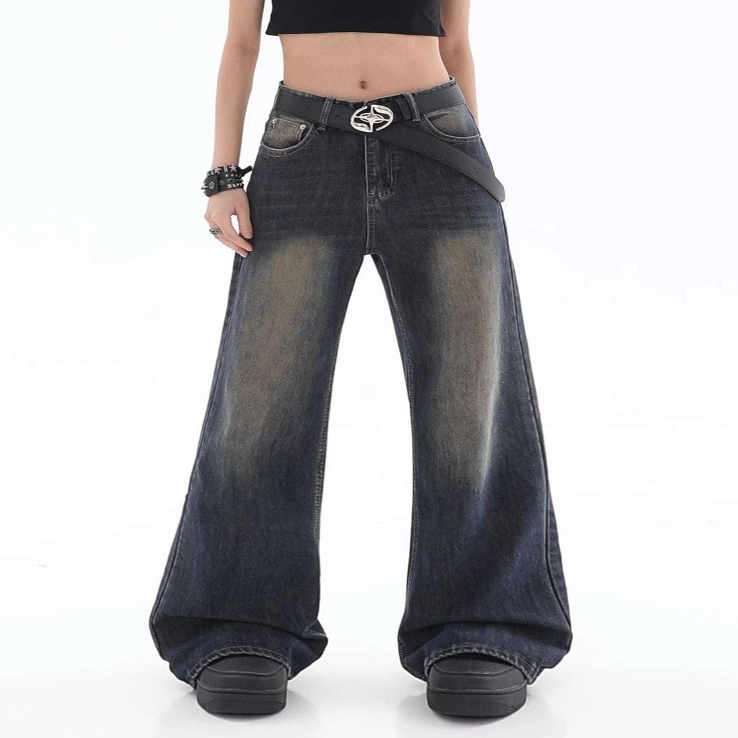 Women's Loose Drooping Vintage Distressed Straight Jeans - Elevra