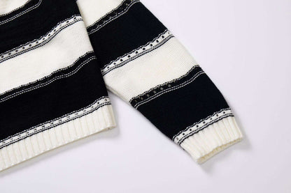 Women's One - neck Striped Openwork Knitted Sweater - Elevra