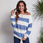 Women's One - neck Striped Openwork Knitted Sweater - Elevra