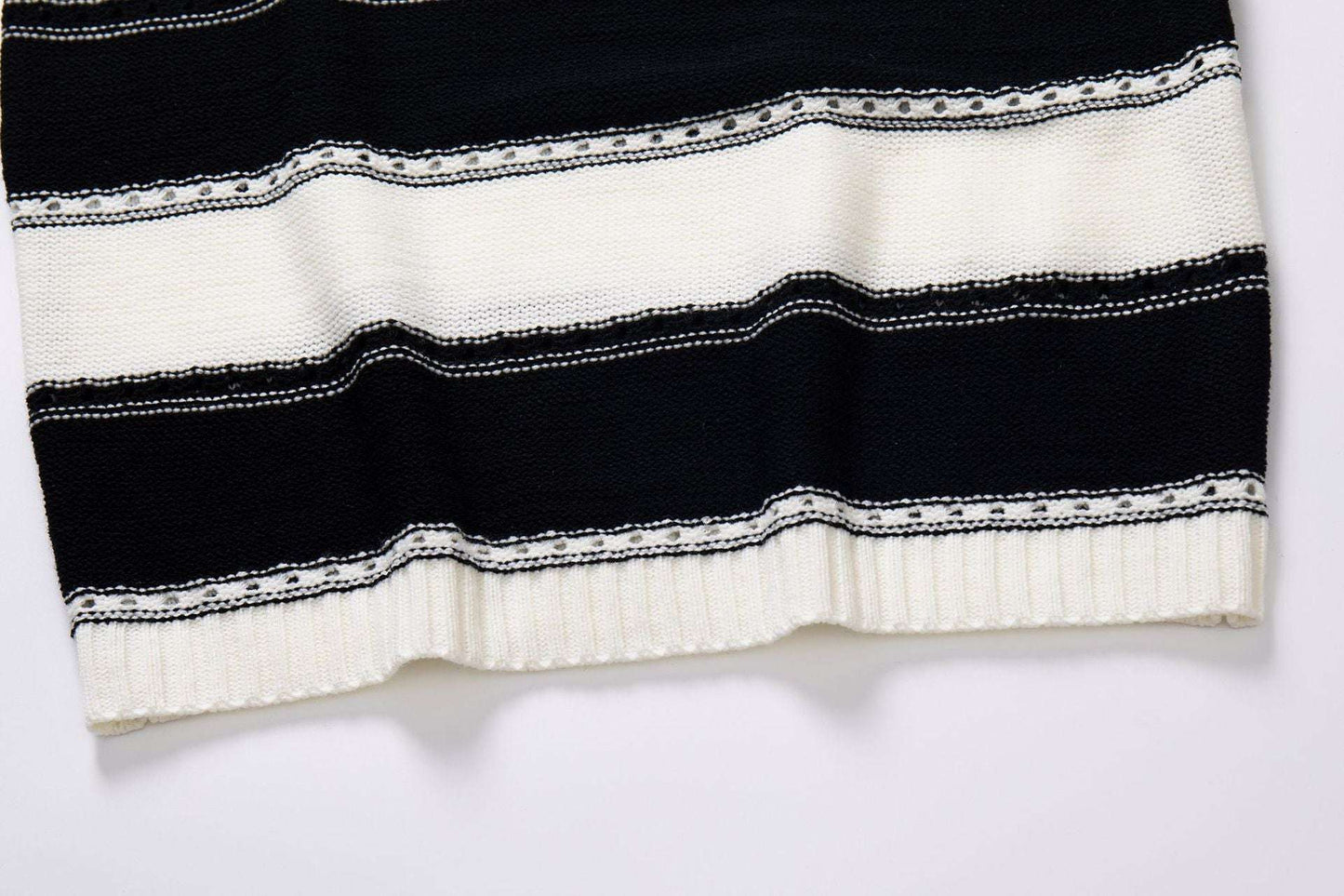 Women's One - neck Striped Openwork Knitted Sweater - Elevra