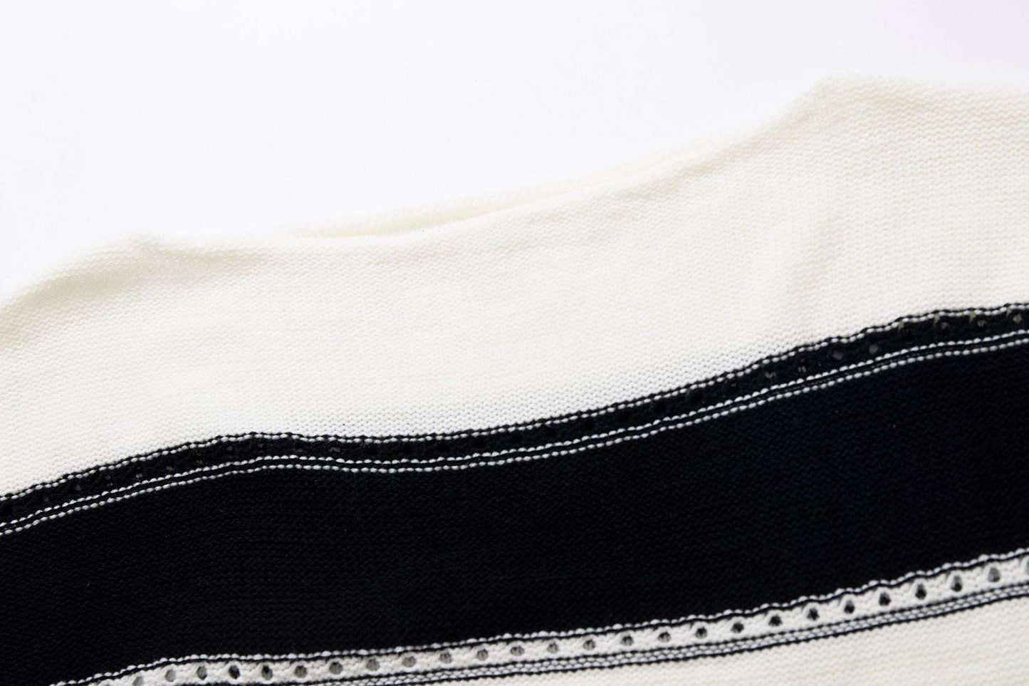 Women's One - neck Striped Openwork Knitted Sweater - Elevra