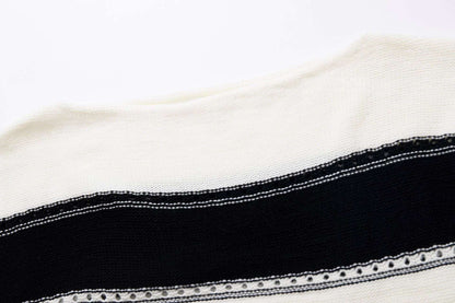 Women's One - neck Striped Openwork Knitted Sweater - Elevra