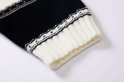 Women's One - neck Striped Openwork Knitted Sweater - Elevra