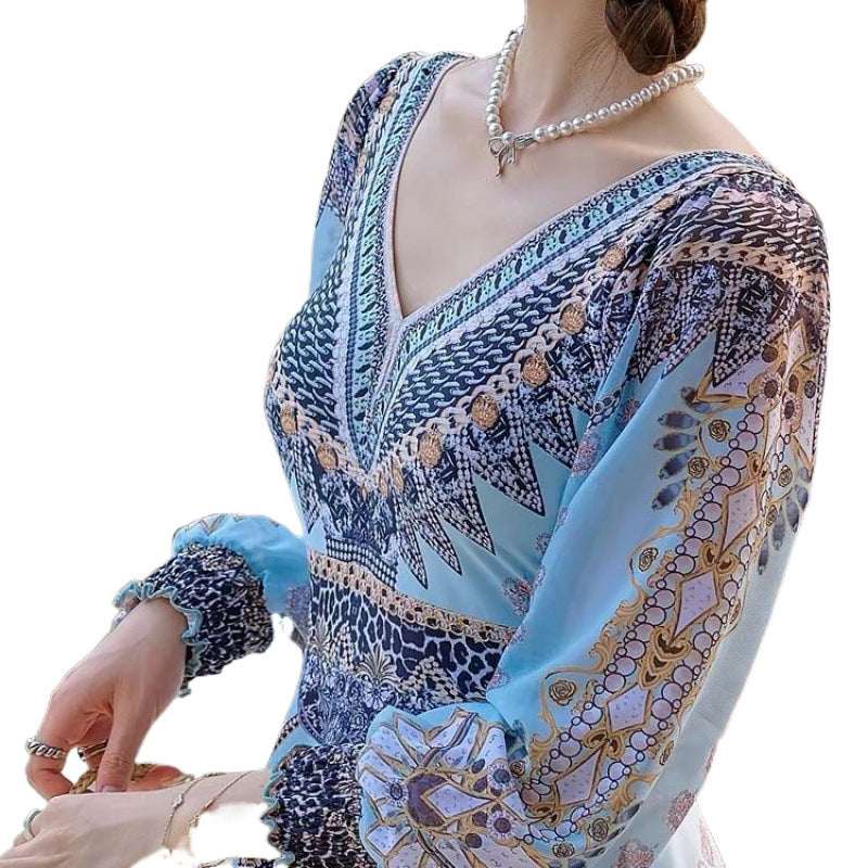 Women's One - piece Boxer Long Sleeve Small Chest Gathered Swimsuit - Elevra