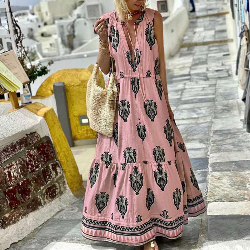 Women's Sleeveless Midi Printed Dress - Elevra