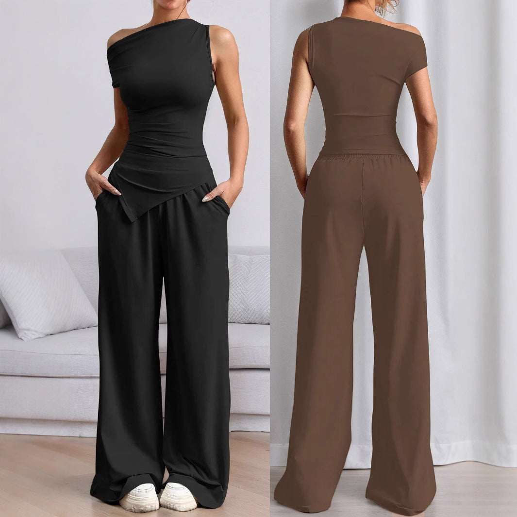 Women's Solid Color Sleeveless Vest Pants Fashion Suit - Elevra