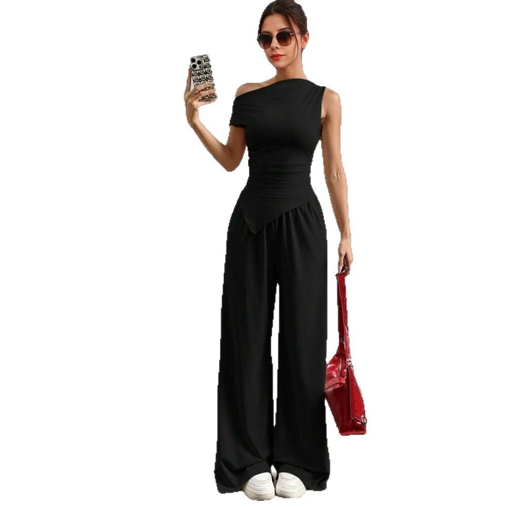 Women's Solid Color Sleeveless Vest Pants Fashion Suit - Elevra