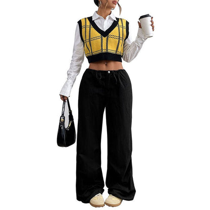 Women's V - neck Plaid Waistcoat - Elevra