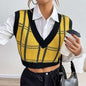 Women's V - neck Plaid Waistcoat - Elevra