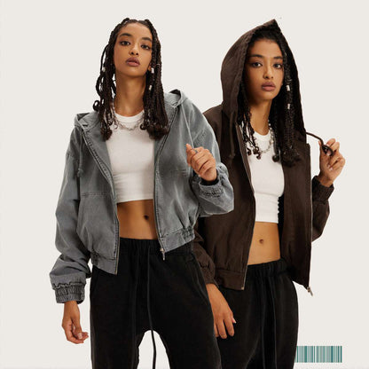 Women's Vintage Washed Distressed Zip Hoodie - Elevra