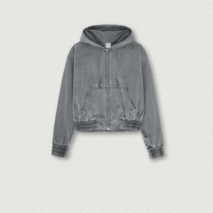 Women's Vintage Washed Distressed Zip Hoodie - Elevra
