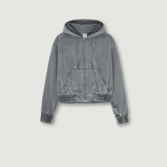 Women's Vintage Washed Distressed Zip Hoodie - Elevra